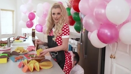 Stepmom is fucked on the kitchen table while cooking tacos for party