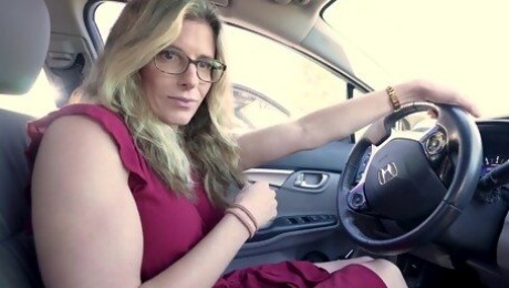 Blonde Cory Chase enjoys while giving a nice handjob in the car